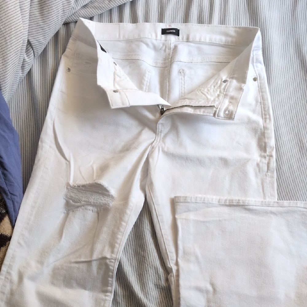 Express White 70's Flare Distressed Jeans
